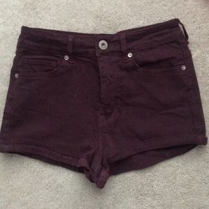 Burgundy super high rise jean shorts
